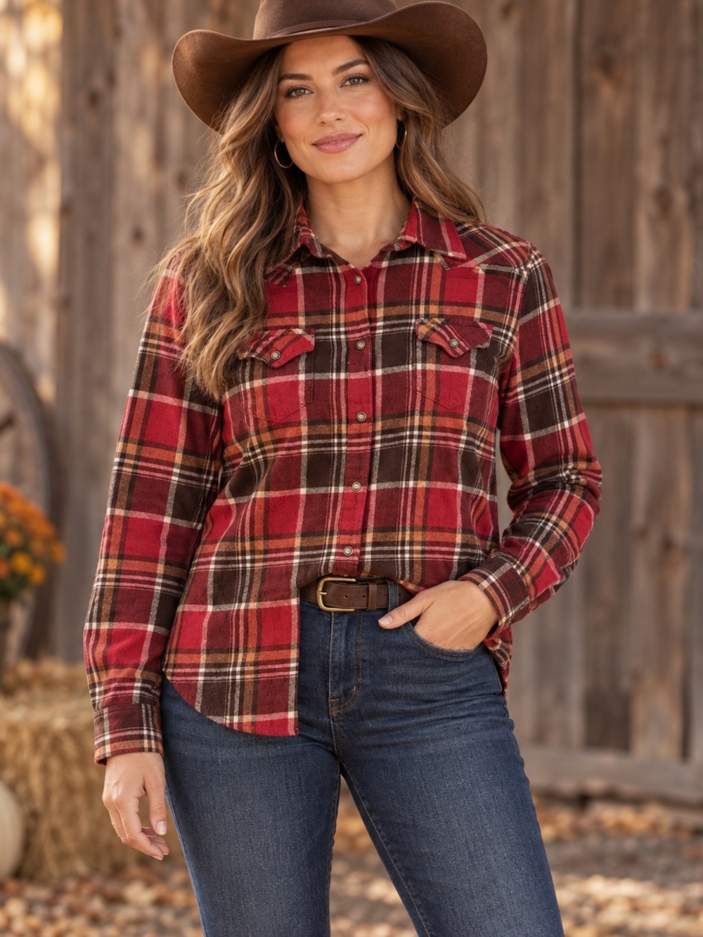 Wrangler Women’s M Red Plaid Snap Front Western Flannel Shirt Cowgirl